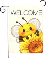 Welcome Garden Flag Cute Bee with Sunflower Outdoor Yard Flags Spring Summer Garden Double Sided Bee Banner for Lawn Yard Porch Patio Farmhouse Rustic Outdoor Seasonal Home Decor 12x18 Inch