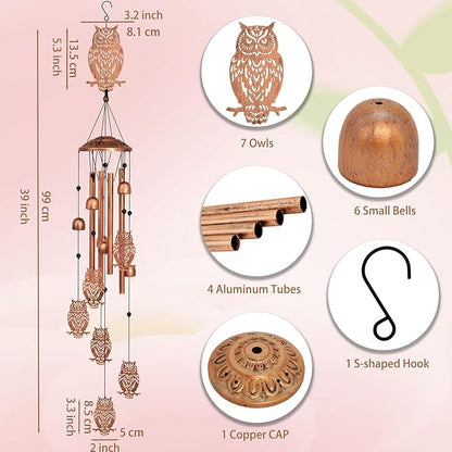 GDNSFIT Owl Wind Chimes for Outside,Metal Windchimes,Owl Gifts for Women/Men,Wind Chime Garden Decor Outdoor,Memorial/Housewarming/Birthday/Festival Gifts,Front Yard Decor