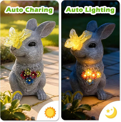 Solar Bunny Garden Statue with Glowing Butterfly - 8.3" Outdoor Garden Decor for Yard, Patio - Resin Rabbit Decor Figurine Lights - Perfect Mother's Day & Birthday Gifts for Mom, Grandma