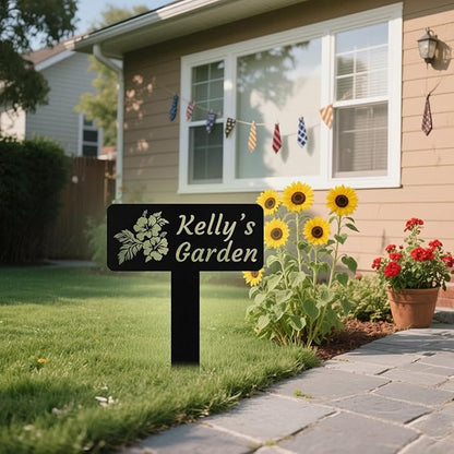 Personalized Metal Garden Signs with Stake, Custom Garden Name Signs for Outside Waterproof, Customized Name Sign Yard Lawn Gardens Decor Gardening Gifts for Moms Grandmas Gardeners