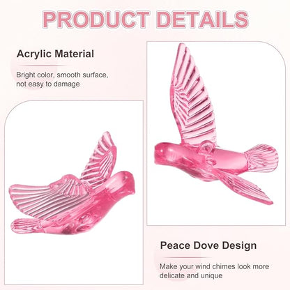 M METERXITY 12-Pack Wind Chime Pendants, 4.3cm Acrylic Peace Dove Shape DIY Wind Chime Parts Supplies for Craft Projects/Custom Home Garden Outdoor Hanging Decorations [Pink]