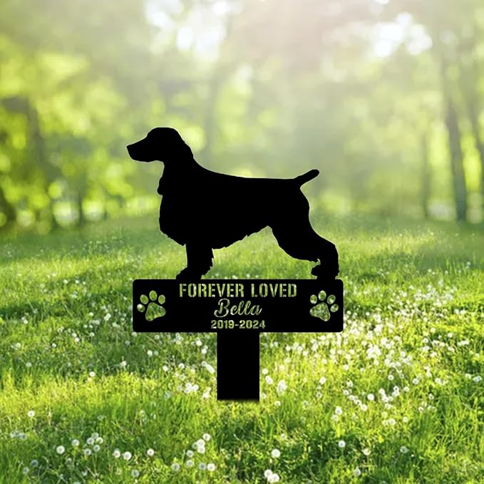 Custom Field Spaniel Dog Metal Memorial Garden Stake Personalized Pet Grave Marker Name Sign Remembrance Stake Decor Sympathy Dog Loss,Outdoor Statues for Yard Garden Lawn Patio Pathway Grave.