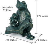 DreamsEden Metal Frog Garden Statue, Funny Mother and Kid Frogs Reading Sculpture for Outdoor Decor Yard Lawn Decorations, 10''H