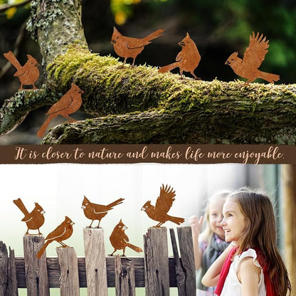 OULYDEKO 5PCS Rusty Birds Decoration, Garden Decor Spring Decorations Outdoor, Metal Birds Yard Decor Perfect Yard Art and Large Outdoor Ornaments, Cardinal Gifts，Metal Bird Silhouette Statues