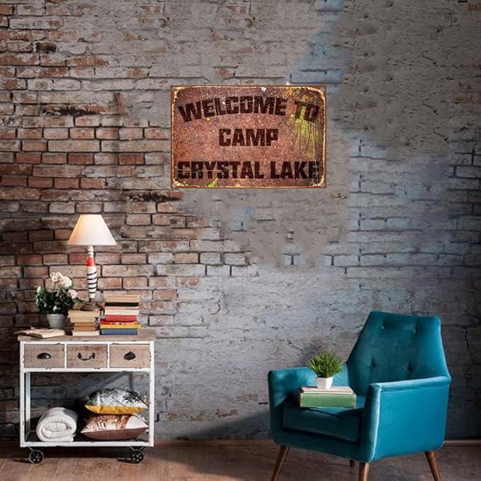 Funny Camping Signs Friday The 13th Metal Sign Welcome To Camp Crystal Lake Tin Sign Outdoor Party Vintage Coffee Bar Room Horror Decorations 12x8 Inch
