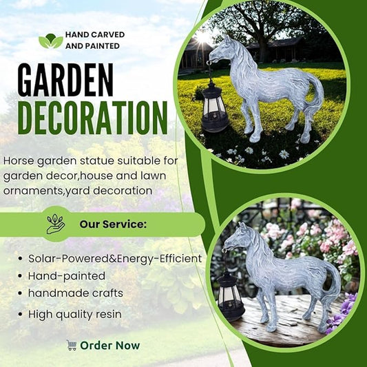 Horse Garden Statue with Solar Lantern,Garden Outdoor Horse Figurines Decor for Farmhouse Patio Yard Lawn Home Gifts for Mom Grandma Wome Housewarming Christmas Birthday