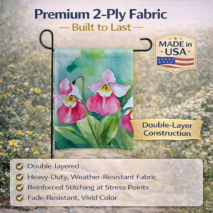 Caroline's Treasures Minnesota Pink and White Lady�s Slippers in Watercolor Garden Flag Mailbox Flag Decorative Yard Flag Banner Outside Patio Artwork Yard Flower Beds, Garden Size, Multicolor
