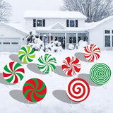 8-Piece Christmas Candy Yard Signs with Stakes Decorations – 8 Assorted Peppermint and Lollipop Designs 12.6 x 12.6 Inches Large Round Candy Signs for Outdoor Garden and Lawn Holiday Party Favor