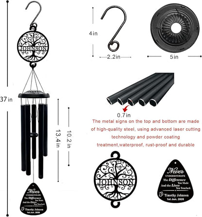37" Personalized Retirement Wind Chimes for Women Men, Custom Retirement Gifts for Coworker Boss Teacher, Large Deep Tone Windchime Outdoor Decorations