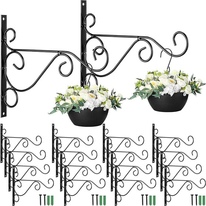 Tandefio 20 Pcs Hanging Plant Brackets 10 Inch Outdoor Wall Mount Metal Plant Hanger Hooks with Screws for Bird Feeder Wind Chime Lanterns Holiday Decoration (Black)