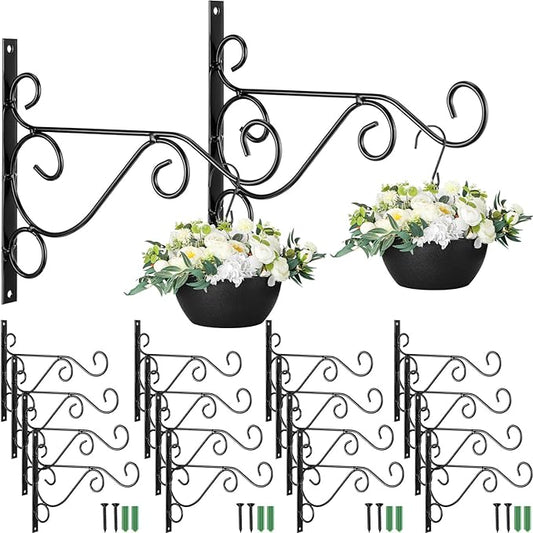 Tandefio 20 Pcs Hanging Plant Brackets 10 Inch Outdoor Wall Mount Metal Plant Hanger Hooks with Screws for Bird Feeder Wind Chime Lanterns Holiday Decoration (Black)