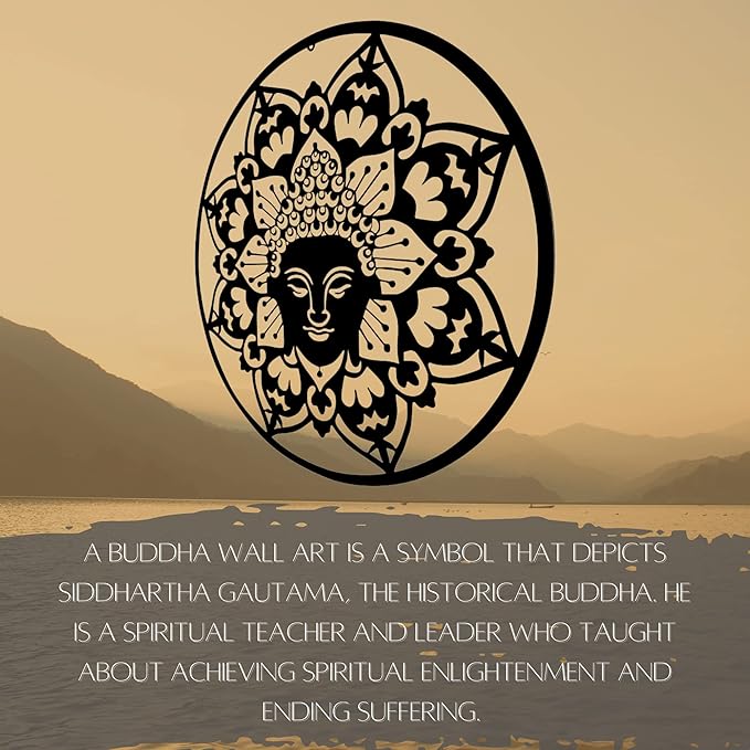 Bellaa 23514 Metal Wall Art Black Buddha Mandala Meditation Yoga Altar Indoor Serene Zen Buda Home Decor Outdoor Garden Patio Hanging 3d Sign Laser Cut 24 inch