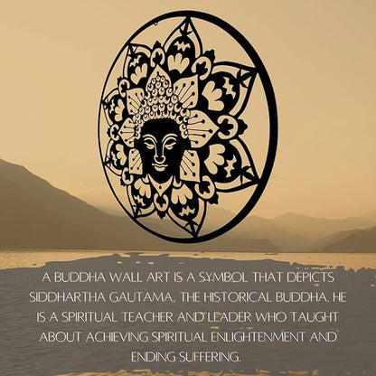 Bellaa 23514 Metal Wall Art Black Buddha Mandala Meditation Yoga Altar Indoor Serene Zen Buda Home Decor Outdoor Garden Patio Hanging 3d Sign Laser Cut 24 inch