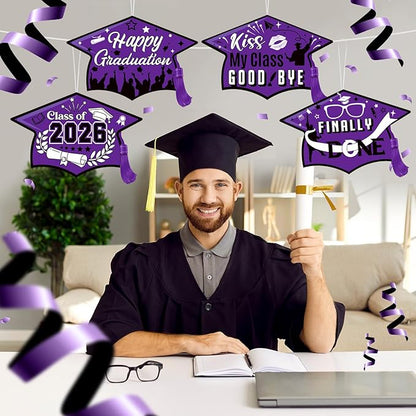 Chunful 12 Pack Graduation Yard Signs Grad Decoration 2026 Happy Graduate Lawn Garden Sign with Stake Congrats Outdoor Plastic Cap Hanging Ornament for Class Pathway Walkway Porch Party(Purple)