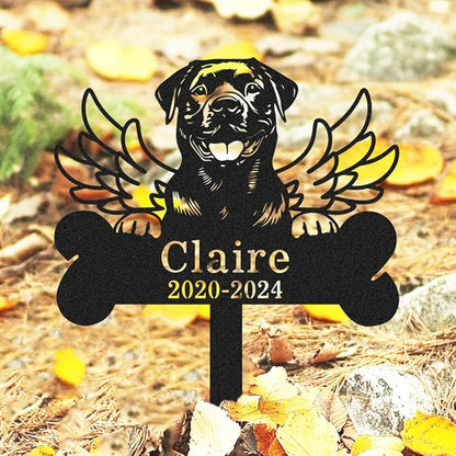 Personalized Rottweiler Dog Memorial Grave Marker Outdoor, Custom Metal Dog Grave Marker with Name & Year, Customized Pet Memorial Gifts for Loss of Dogs Rottweiler Burial Marker with Wings