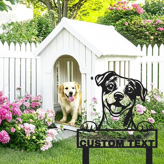 Custom Garden Sign with Jack Russell Terrier Sculpture Yard Stake Sign, Personalized Metal Dog Garden Name Sign with Stakes, Customized Dog Lovers Home Outdoor Farmhouse Decorative Artwork