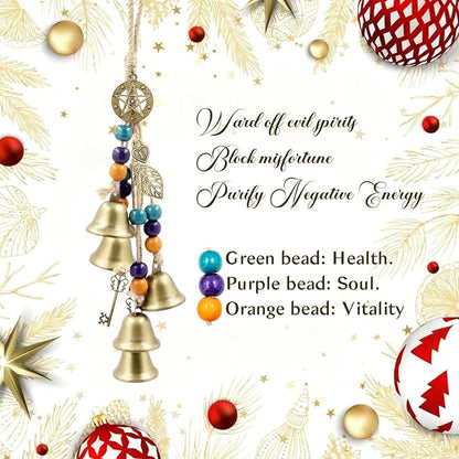 Witch Bells Protection for Door Knob, 13" Hanger Wind Chimes, Christmas Bells for Witchy Home Decor, Witchy Things Clear Negative Energy Witchcraft Supplies (Heath, Soul, Vitality)