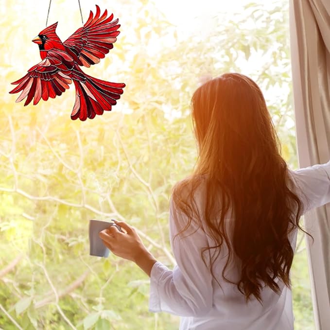 Cardinal Suncatcher Red Bird Decro Window Hanging - Acrylic Cardinal Ornaments Christmas Decorations, Cardinals Gifts for Women, Bird Lovers Indoor Outdoor Home Garden Christmas Tree Decorations