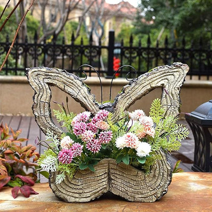 Garden Statues Outdoor Decor Balcony Figurine Outdoor Statues Garden Butterfly Flower Stand Statue, Garden Animal Flowerpot Sculpture, Outdoor Farm Lawn Decorations(D)