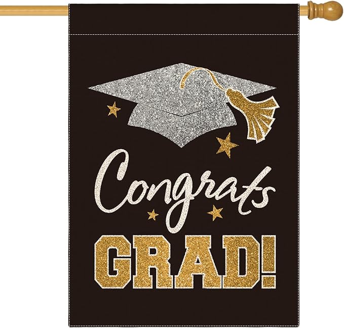 AVOIN colorlife Diploma Cap Congrats Grad House Flag Double Sided, Class Of 2026 Graduation Yard Outdoor Decoration 28 x 40 Inch