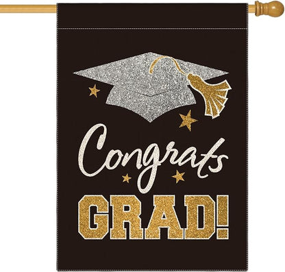AVOIN colorlife Diploma Cap Congrats Grad House Flag Double Sided, Class Of 2026 Graduation Yard Outdoor Decoration 28 x 40 Inch