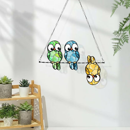 Stained Glass Window Hanging Multicolor Owls Ornaments - Handmade Stained Glass Suncatchers Hanging Outdoor Garden Decor - Decoration for Home Garden Christmas Party Wedding Housewarming Gifts