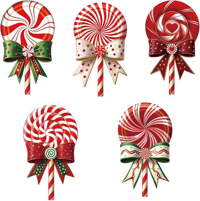 Outdoor Christmas Decorations Jumbo 24 Inch Lollipop Yard Signs 5ct with 20 Stakes 10 Fiberglass and 10 Metal Waterproof Holiday Christmas Decorations for and Garden Waterproof