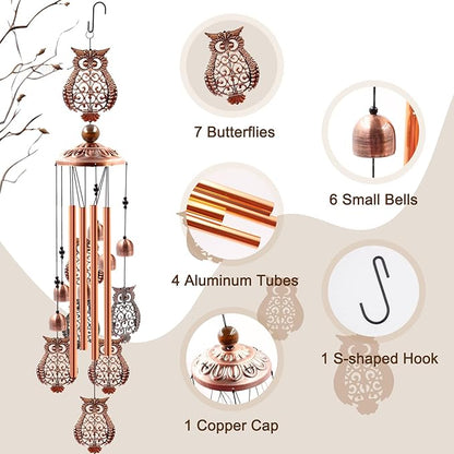 Wind Chimes Outdoor Clearance, Ukulork Owl Aluminum Tube Windchime with S Hook,Patio Garden Decor, Housewarming Gift.