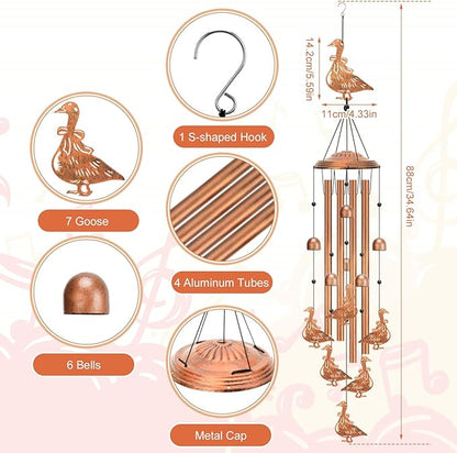 Garden Goose Wind Chimes for Outside Metal Windchimes Outdoors Goose Gifts for Women Men Housewarming Garden Decor for Outside Patio or Yard