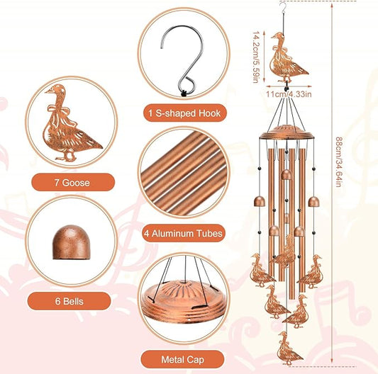 Garden Goose Wind Chimes for Outside Metal Windchimes Outdoors Goose Gifts for Women Men Housewarming Garden Decor for Outside Patio or Yard
