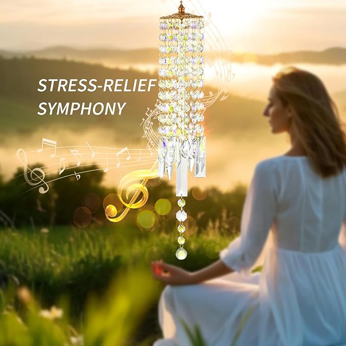 Crystal Wind Chimes for Outside with Rainbow Light Reflections Glass Bells and Rose Gold Alloy Hooks Indoor Outdoor Decor for Home Garden Patio Porch Birthday House Warming (Colorful)