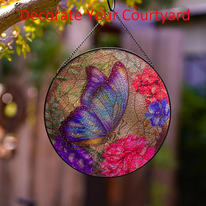 Butterfly Stained Glass Window Hanging,20cm/7.87inch Hand-Painted Sun Catcher Garden Hangings for Doors Home Christmas Mother's Day, Valentine's Day Ornaments Festival Gift (B Style)