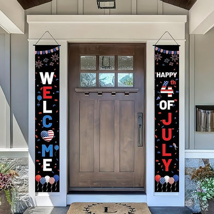 BlissYard 4th of July Themed Decorations 2Pcs Patriotic Decor Door Banner USA Banners Hanging Porch Signs for Independence Memorial Veterans Labor Day for Front Yard Indoor Outdoor Supplies