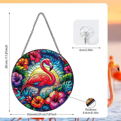 Rngmsi Stained Glass Window Hanging, 7.8″ Flamingo Sun Catchers with Hook Indoor Window Summer Decor, Decorative Suncatchers Hanging Ornaments Home Garden Art Gift for Housewarming
