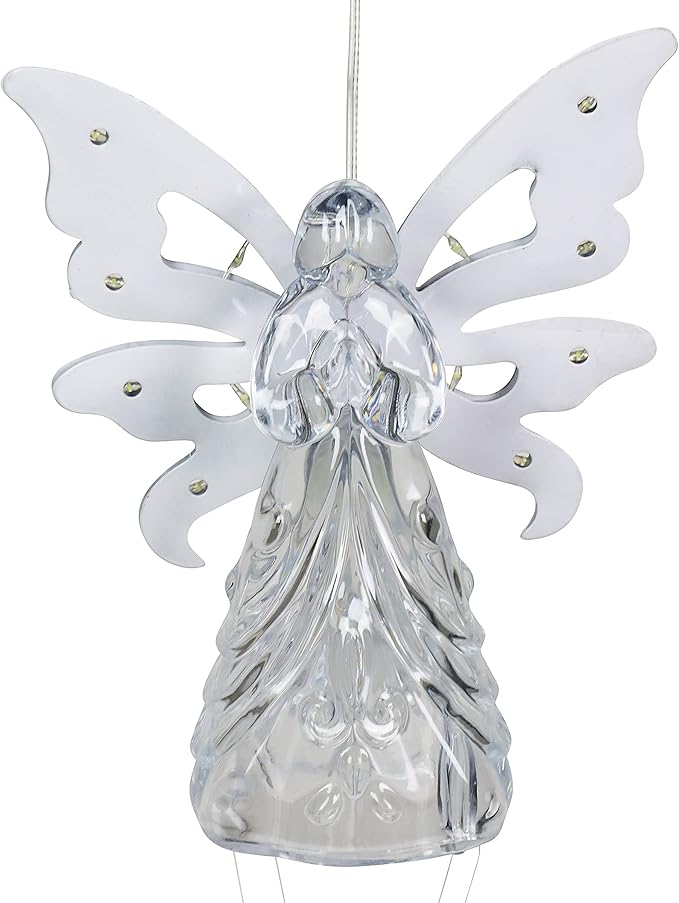 Exhart Wind Chimes, Solar Angel Wind Chime with Metal Wings, 13 LED Firefly Lights, White Acrylic Large Lawn and Yard Decoration, 6.5 x 4 x 42 Inch