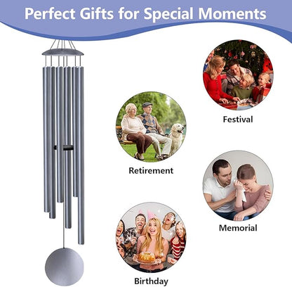 66" Wind Chimes for Outside Deep Tone - 6 Thicken Tubes Large Wind Chimes for Outdoor, Gifts for Valentines Day, Women, Mom, Grandma, Sympathy, Big Windchimes for Garden and Patio (Dusty Blue)