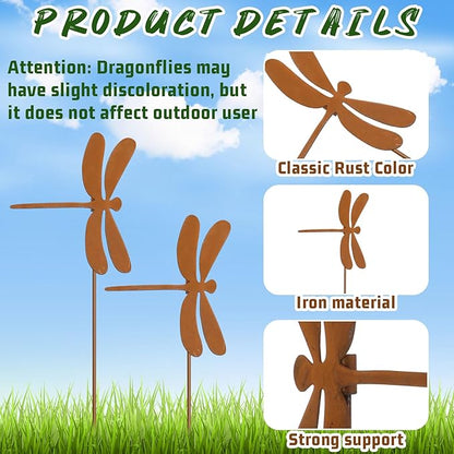 Maxdot 4 Pcs 23.6 Inch Dragonfly Garden Stakes Decor Metal Dragonfly Outdoor Decor Plant Stakes Decorative Outdoor Lawn, Plants Decorative Stake for Lawn Pathway Patio Garden Yard