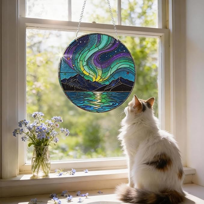 Artistic Colorful Acrylic Suncatcher, Indoor Window Wall Art, Galaxy Mountain River Acrylic Window Hanging, Housewarming Gift, Birthday Gift Idea for Women Men