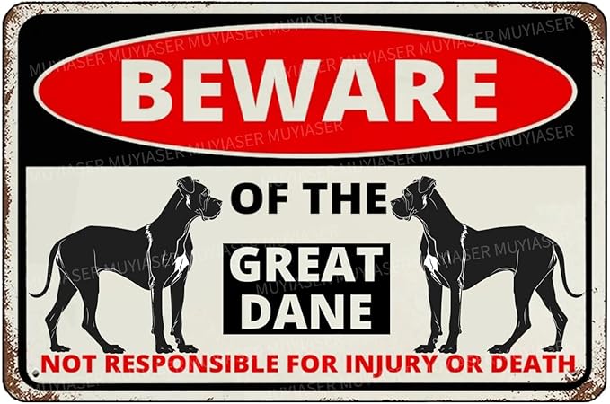 Beware Of The Dog Great Dane Sign Aluminum Metal Tin Signs Outdoor Yard Sign Warning Sign For Fence Yard Home Kitchen Farm Garden Wall Decor 8x12 Inch