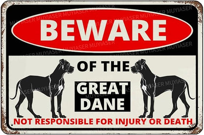 Beware Of The Dog Great Dane Sign Aluminum Metal Tin Signs Outdoor Yard Sign Warning Sign For Fence Yard Home Kitchen Farm Garden Wall Decor 8x12 Inch