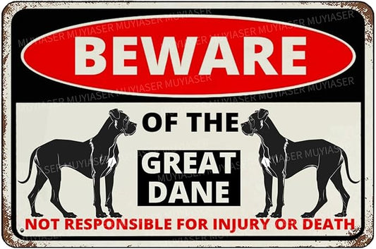 Beware Of The Dog Great Dane Sign Aluminum Metal Tin Signs Outdoor Yard Sign Warning Sign For Fence Yard Home Kitchen Farm Garden Wall Decor 8x12 Inch