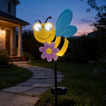 Rngmsi Garden Solar Lights Dynamic Eyes, Bee Solar Garden Lights Stake Outdoor Decorations, LED Lighting Bee Decor Gifts for Patio Yard Pathway Lawn Ornaments