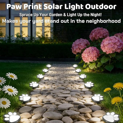 3pcs-Solar Paw Print Lights, Wireless of Cat Dog Animal Solar Lights Outdoor Garden Decor, IP55 Waterproof LED Yard Path Light, New Home Birthday Easter Gift for Pet Lovers (White Light)