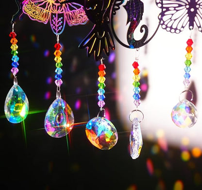 Crystal Suncatchers with Prisms Hanging Window Sun Catcher Decor Indoor Rainbow Maker Ornament Hummingbird Butterfly Prism Suncatchers Gift, Animal Sun Catchers Pack of 5