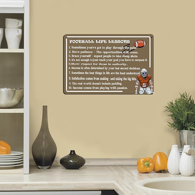 Football Life Lessons Metal Sign Vintage Retro Beer Bar Pub Home Poster Cafe Wall Art Decor 8x12 Inch