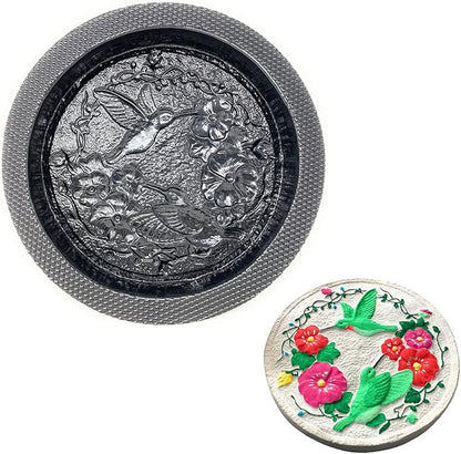 MADE IN USA Hummingbird and Flowers Round Stepping Stone Mold, Concrete Cement Mold, Stepping Stones for Garden Walkway, DIY walkway stepping stones, Round Statue for Garden, Round Garden Decor Mold