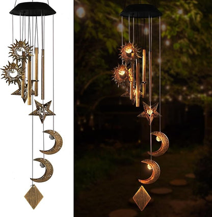 Solar Wind Chimes for Outside,Sun and Moon Wind Chime for Outside,Waterproof LED Wind Chimes,Solar Lantern Wind Chime Outdoor, for Wife/Mother/Grandma/Neighbors ect