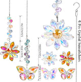 4 PCS Crystal Suncatchers 2PCS Butterfly 2PCS Flower Window Hanging Ornaments Rainbow Maker for Indoor Outdoor Garden Wedding Decor Gifts