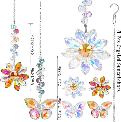 4 PCS Crystal Suncatchers 2PCS Butterfly 2PCS Flower Window Hanging Ornaments Rainbow Maker for Indoor Outdoor Garden Wedding Decor Gifts