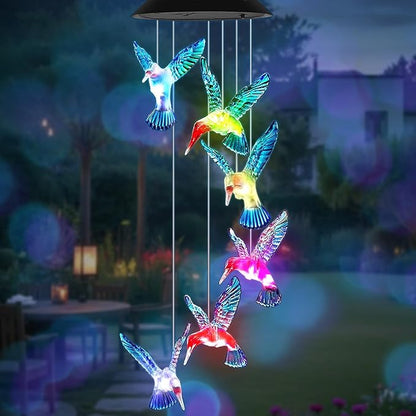 Solar Hummingbird Wind Chimes for Outside,Hummingbird Gift for Mom Grandma Girls,Waterproof Outdoor Solar Powered Lights for Garden Patio Yard Home Decor